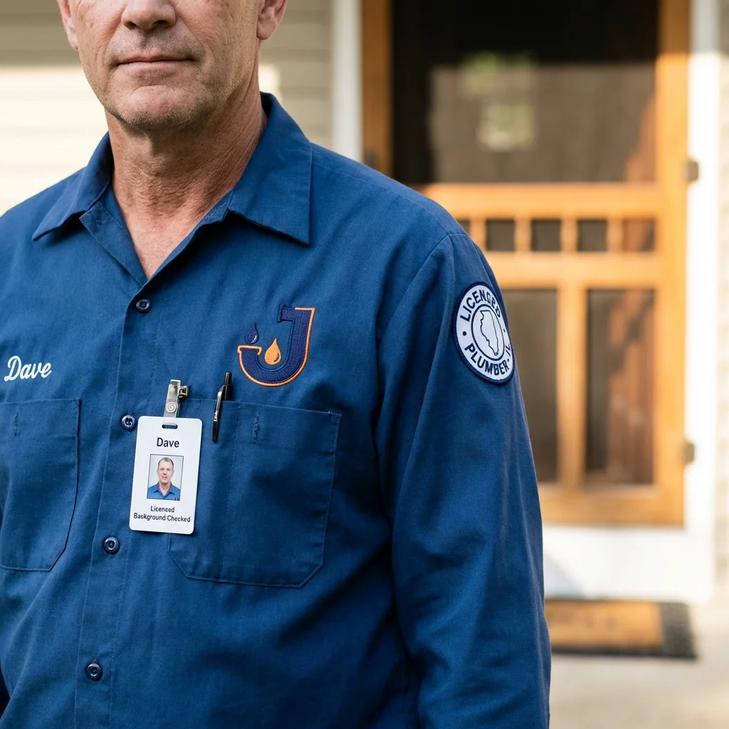 Licensed plumber showing ID badge in West Covina, CA