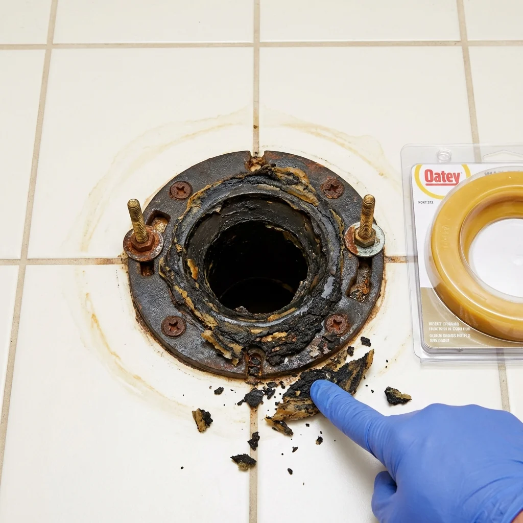 Failed wax ring showing water seepage at the base of a toilet in a West Covina, CA home